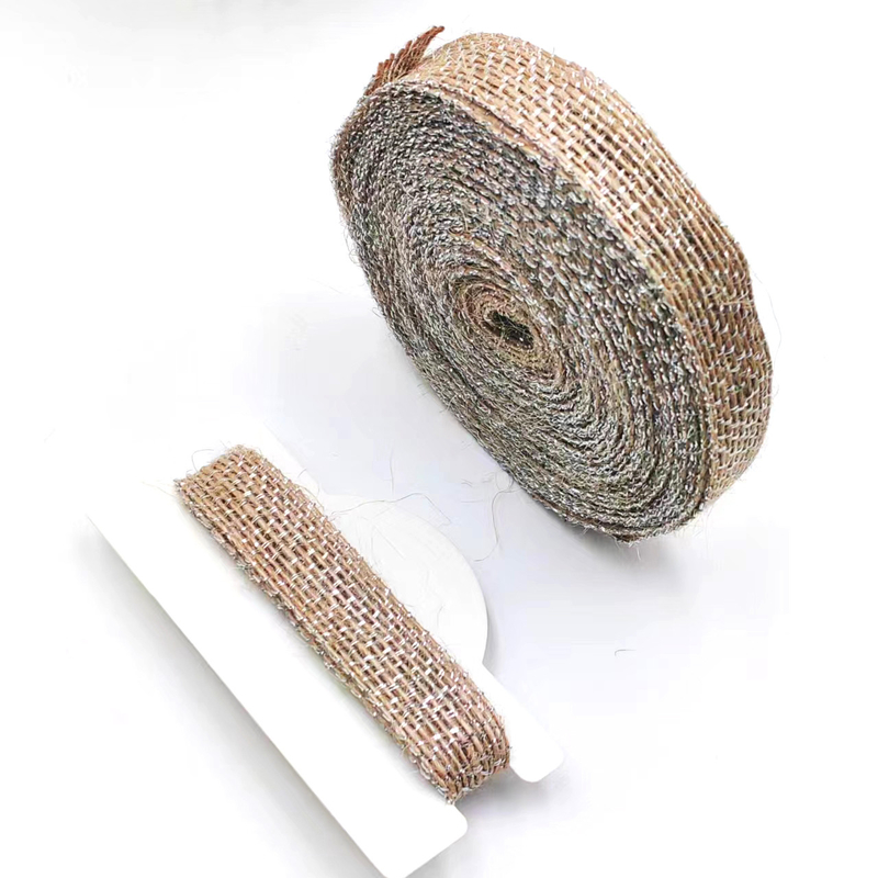 Décoration de bricolage Ruban en tissu de jute avec ligne de pêche en argent 85% de jute 15% de polyester