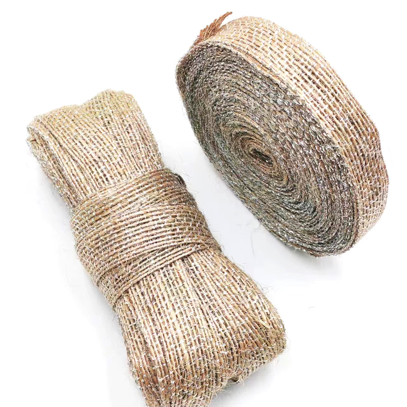 Décoration de bricolage Ruban en tissu de jute avec ligne de pêche en argent 85% de jute 15% de polyester