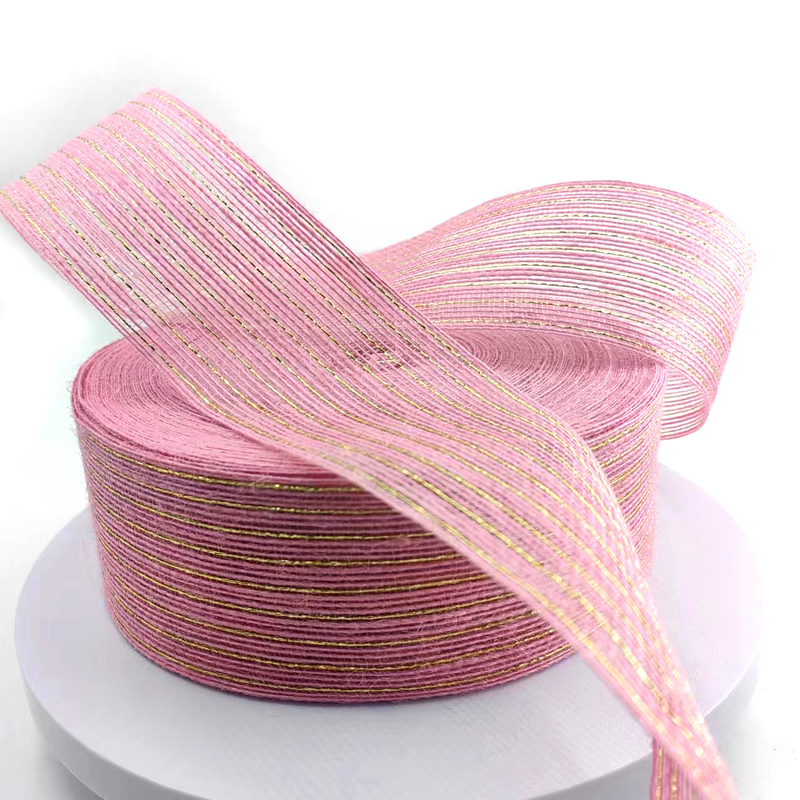 Ruban de jute rose rouleaux de jute de paille pour l'emballage des cadeaux Décoration de mariage de Noël 2,6 pouces