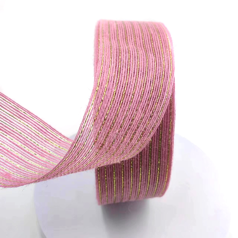 Ruban de jute rose rouleaux de jute de paille pour l'emballage des cadeaux Décoration de mariage de Noël 2,6 pouces