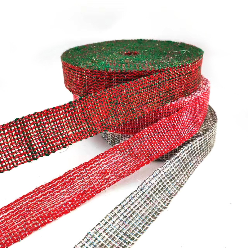 Résistant 4 Cm Rouge Orange Argent Coloré Décoratif de Noël Ruban de Jute