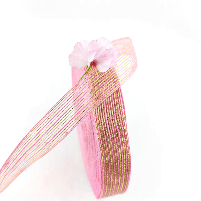 50% de jute 50% de polyester de poisson Silk Glitter Ruban de jute décoratif Pour l'emballage cadeau
