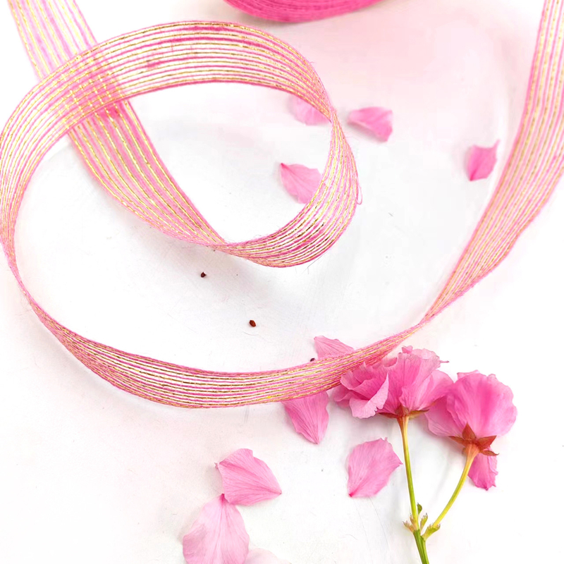 50% de jute 50% de polyester de poisson Silk Glitter Ruban de jute décoratif Pour l'emballage cadeau