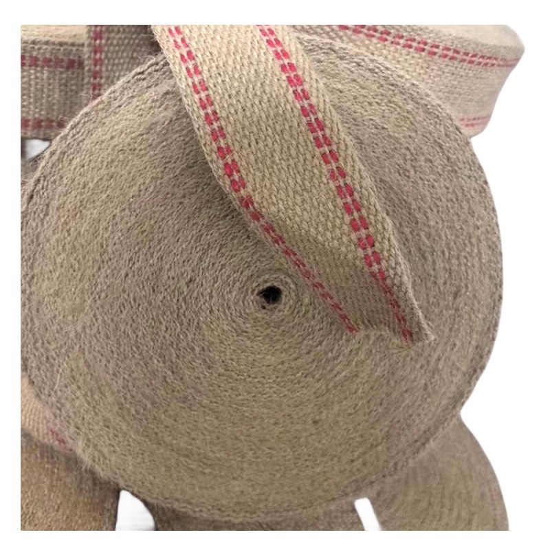 Épaisse tissure naturelle rayures rouges rouleaux de ceinture de jute pour poignée de sac durable et élégant