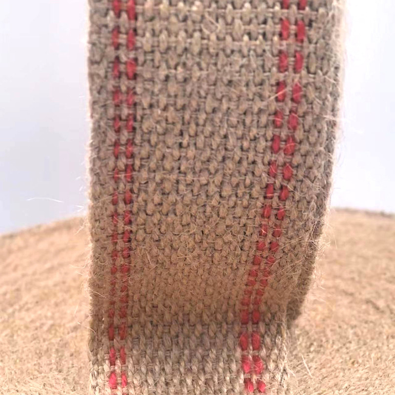 Épaisse tissure naturelle rayures rouges rouleaux de ceinture de jute pour poignée de sac durable et élégant
