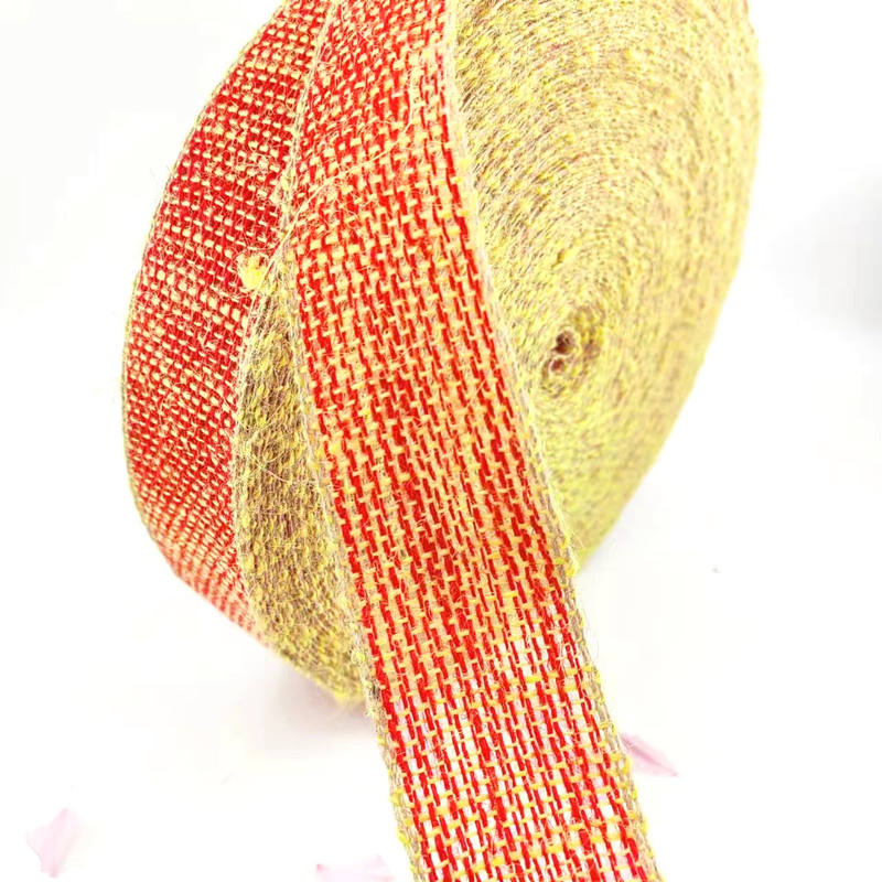 100% de tissu de jute, ruban de jute à l'arc de Noël, bord jaune pour la décoration de la maison