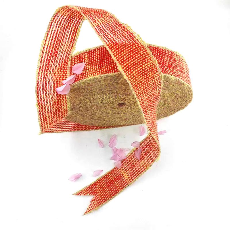 100% de tissu de jute, ruban de jute à l'arc de Noël, bord jaune pour la décoration de la maison