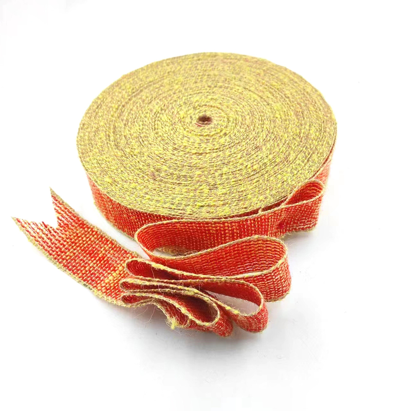 100% de tissu de jute, ruban de jute à l'arc de Noël, bord jaune pour la décoration de la maison