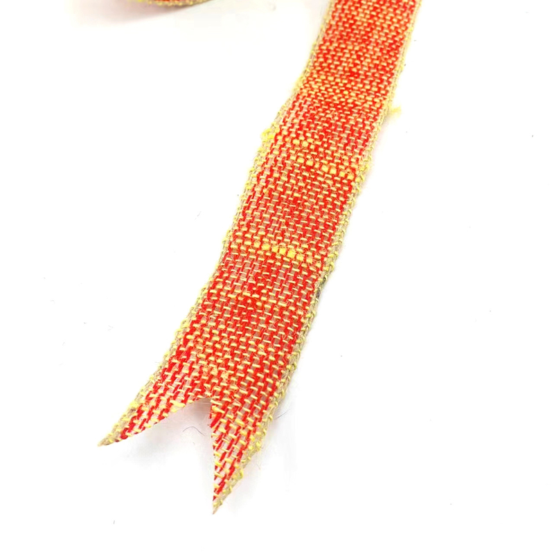 100% de tissu de jute, ruban de jute à l'arc de Noël, bord jaune pour la décoration de la maison