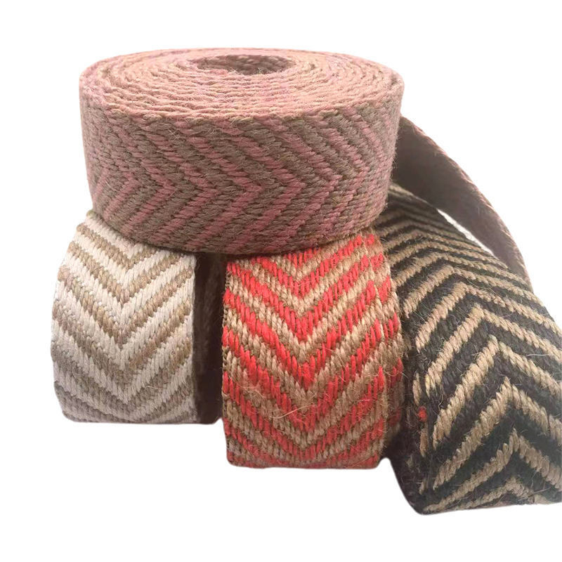 Éco-friendly 4 cm large 2,5 mm épaisseur jute Webbing Herringbone Webbing bordure pour chaussure