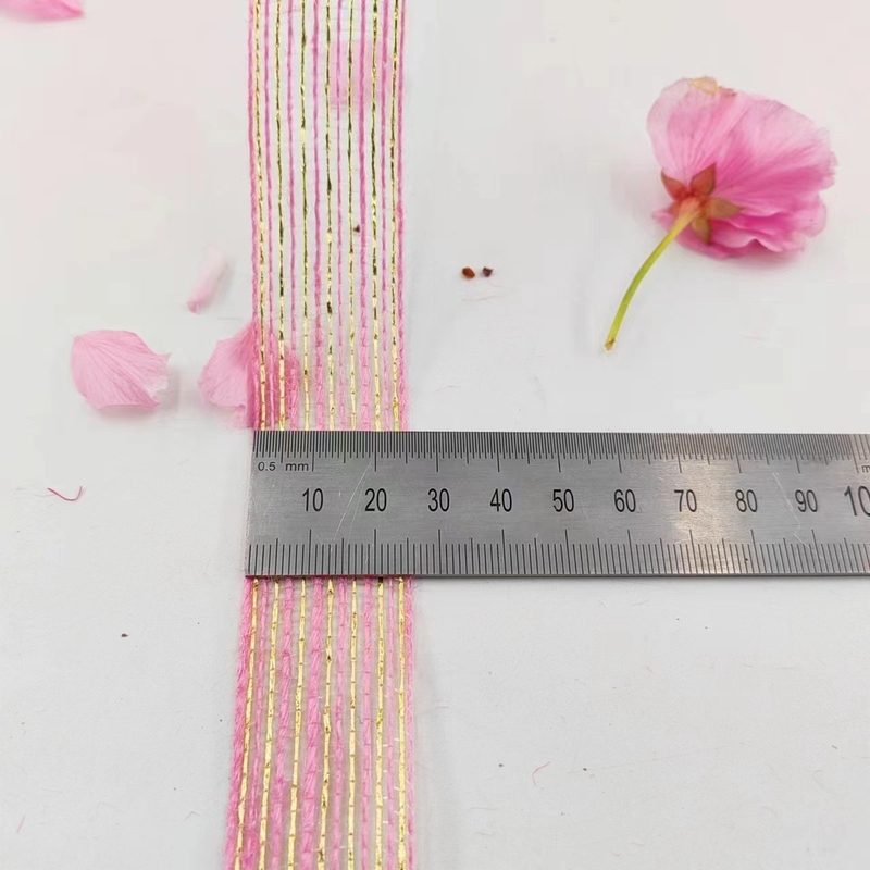 Jute et polyester filet de poisson Glitter ruban décoratif pour l'enveloppe cadeau en ruban rose direct